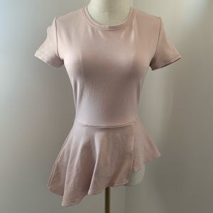 BCBGMAXAZRIA Harlee Bare Pink Short Sleeve Peplum Top